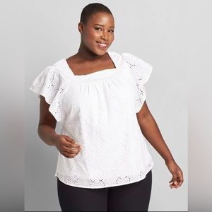 LANE BRYANT White Flutter Sleeve Square-Neck Top Sz 22/24
